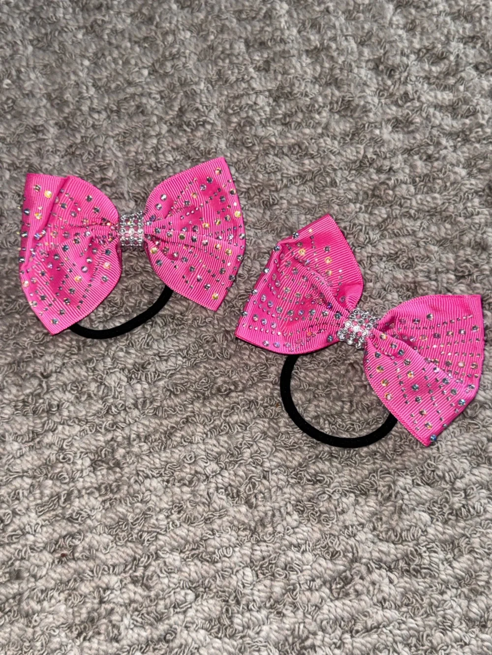 Girls Pink Rhinestone Bow Hair Ties - Sparkle mini cheerleading bows